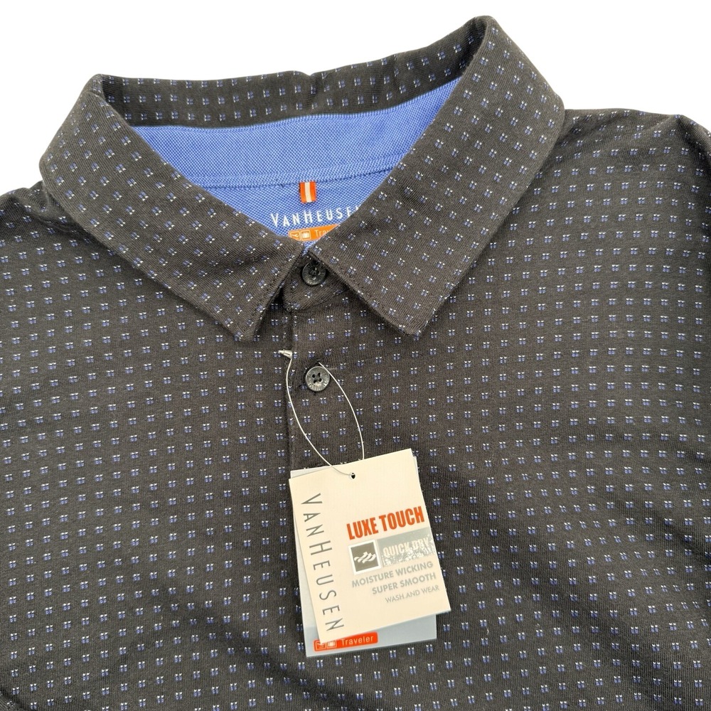 Van Heusen Polo Shirt Men's XXL Black Traveler Luxe Touch‎ Quick Dry Geo Print